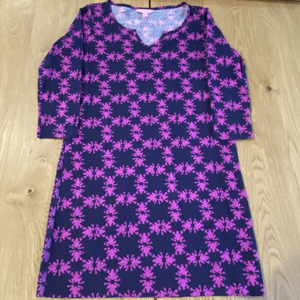 Lilly Pulitzer Gretchen Get Hoppy Frog Print‎ Mini Dress Size S Navy Blue Pink